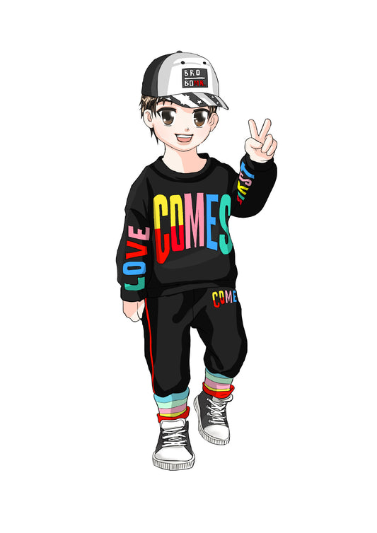 Color letters printing on boys sports hedging clothes