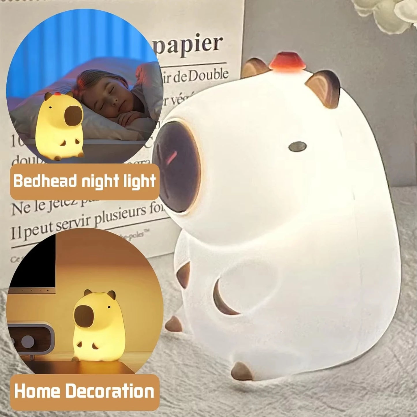 Cute Capybara LED Night Light for Kids 7 Colors Touch Cartoon Silicone Bedside Sleep Lamp Birthday Gift for Children's Room