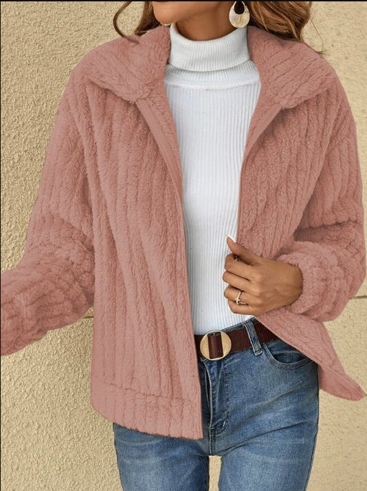 Girl's Fleece Lapel Cropped Jacket.