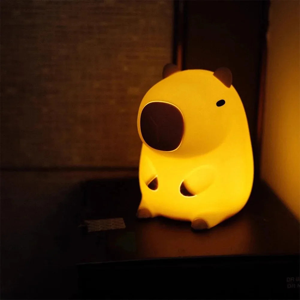 Cute Capybara Night Light Novelty Dimmable Nursery Nightlight Rechargeable Touch Lamp Silicone Pat Lamp for Kids Room Decor