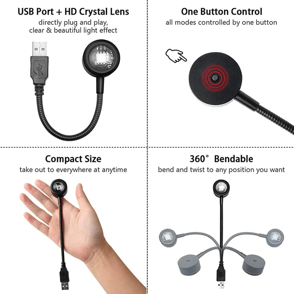 Lampada LED al tramonto USB con spedizione diretta senza marchio di scelta, proiettore di luce notturna al neon arcobaleno, illuminazione da parete per fotografia