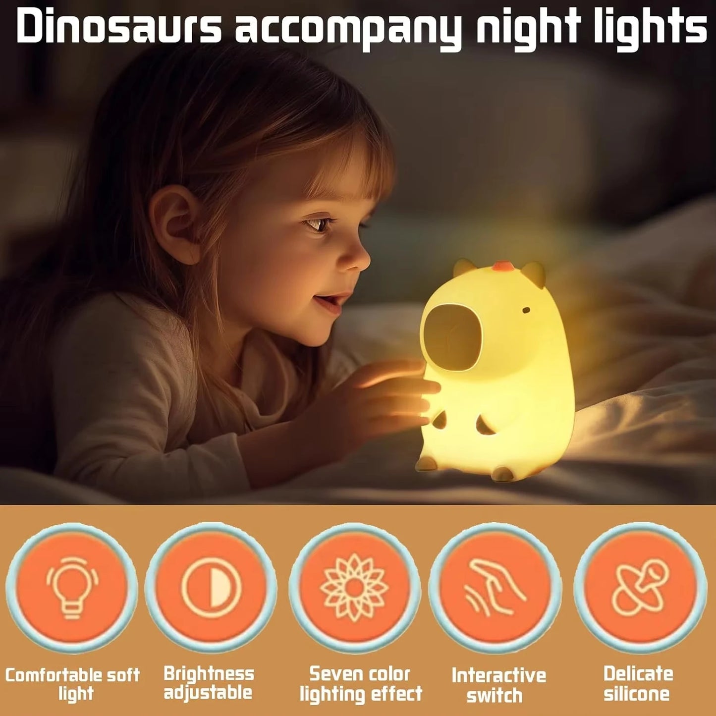 Cute Capybara LED Night Light for Kids 7 Colors Touch Cartoon Silicone Bedside Sleep Lamp Birthday Gift for Children's Room