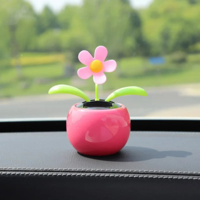 Unique Apple-Shaped Solar Flower Car Decoration Vibrant Swinging Sunflower Dancer Auto Office Home Decoration Accessories