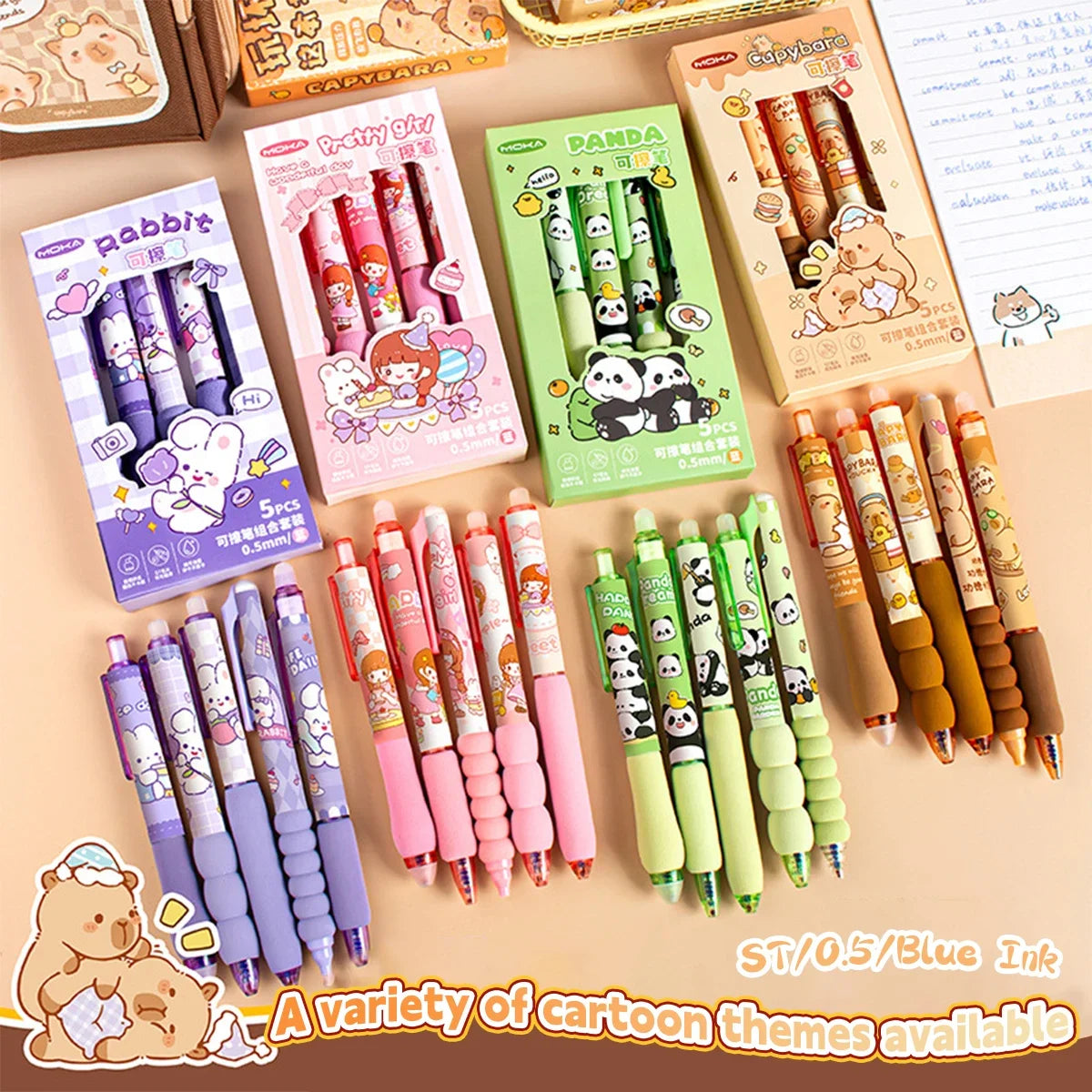 Cute Capybara Animal Gel Pens Erasable & Refillable Ink Pens Smudge-Free Writing for School Office Supplies Stationery Gifts