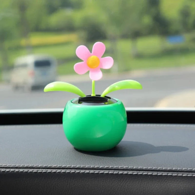 Unique Apple-Shaped Solar Flower Car Decoration Vibrant Swinging Sunflower Dancer Auto Office Home Decoration Accessories