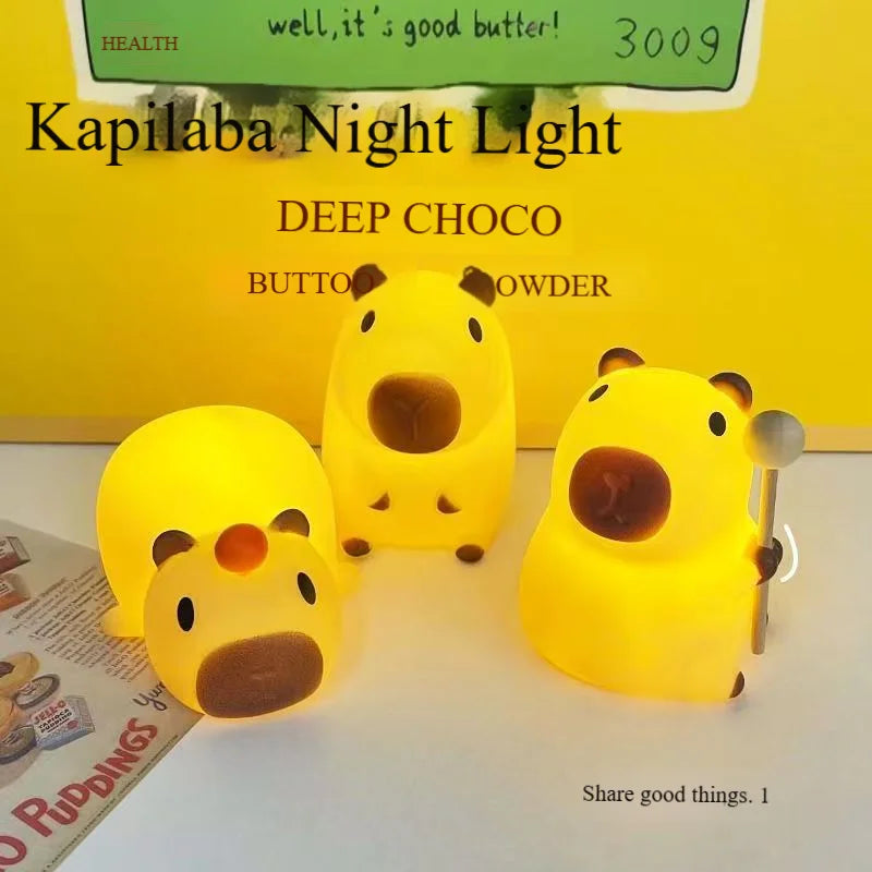 Cute Capybara LED Night Light for Kids 7 Colors Touch Cartoon Silicone Bedside Sleep Lamp Birthday Gift for Children's Room