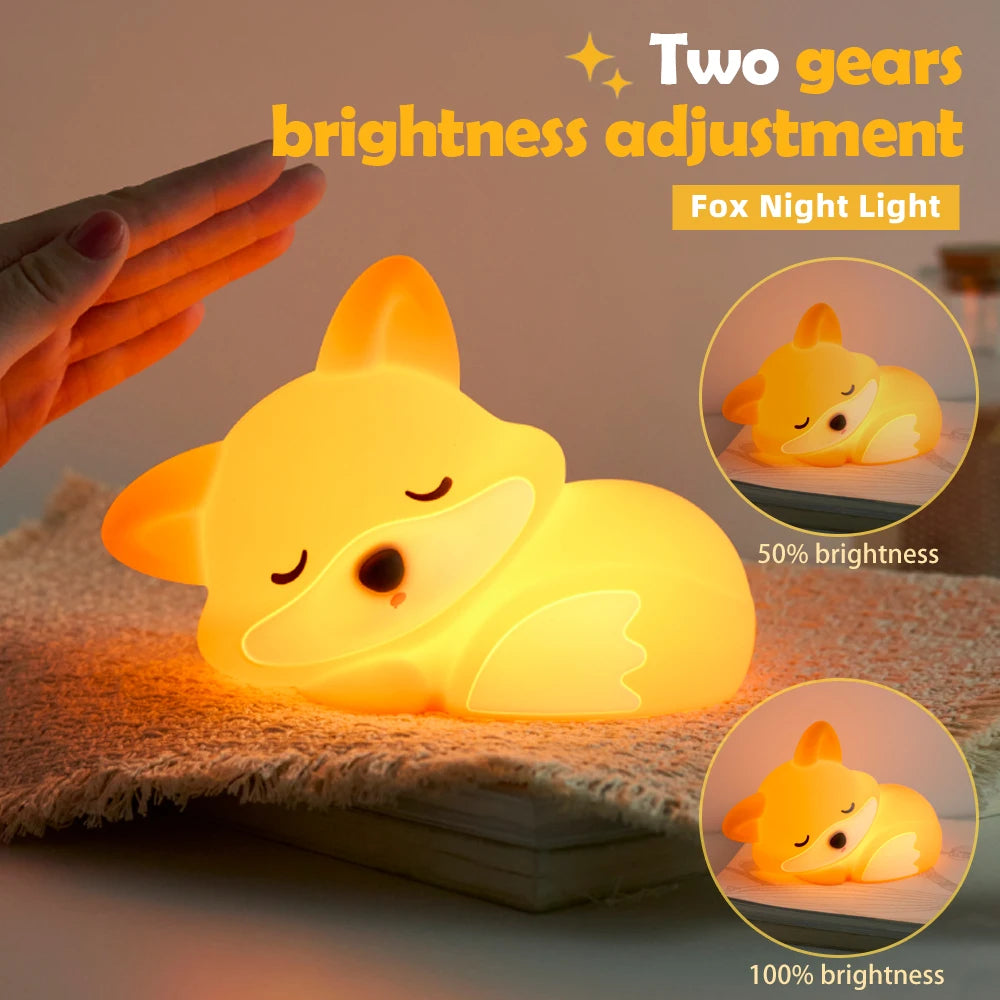 Cute Silicone Squishy Night Lamp Fox Rabbit Dimmable Nursery Nightlight Rechargeable Timing Bedside Table Lamp With Touch Sensor