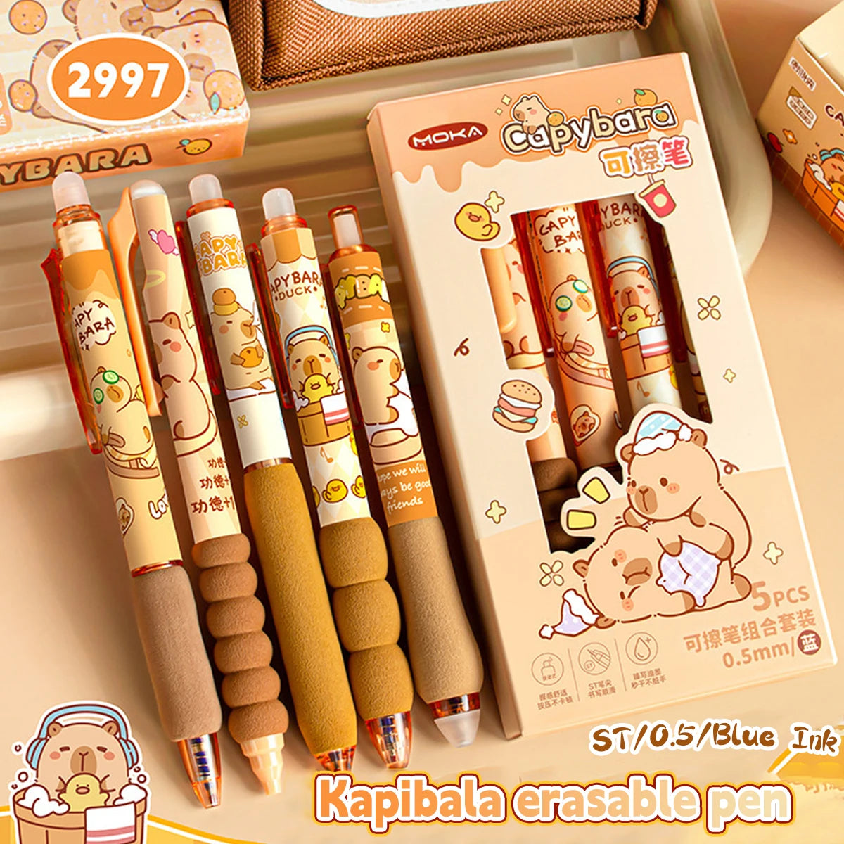 Cute Capybara Animal Gel Pens Erasable & Refillable Ink Pens Smudge-Free Writing for School Office Supplies Stationery Gifts