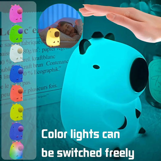 Cute Capybara LED Night Light for Kids 7 Colors Touch Cartoon Silicone Bedside Sleep Lamp Birthday Gift for Children's Room