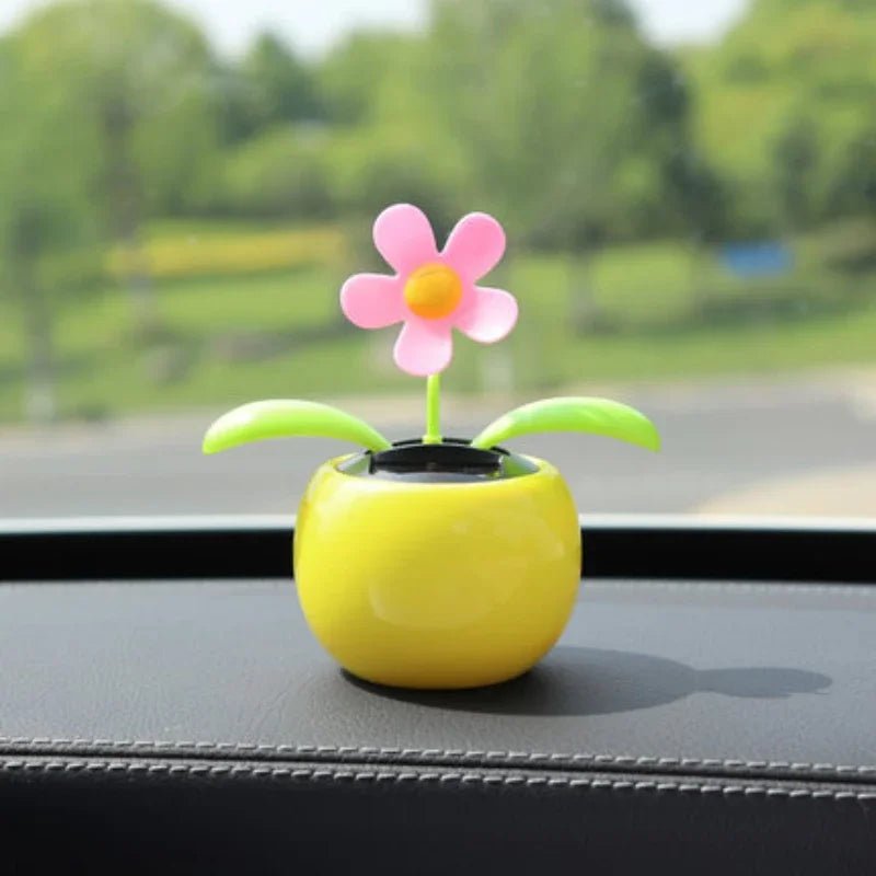 Unique Apple-Shaped Solar Flower Car Decoration Vibrant Swinging Sunflower Dancer Auto Office Home Decoration Accessories