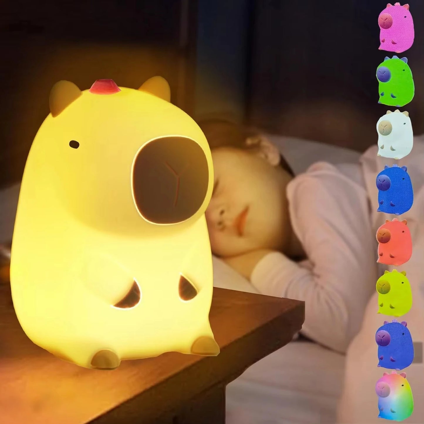 Cute Capybara LED Night Light for Kids 7 Colors Touch Cartoon Silicone Bedside Sleep Lamp Birthday Gift for Children's Room