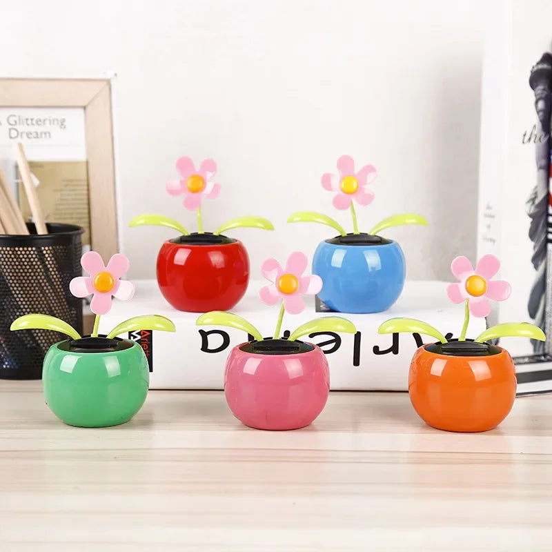 Unique Apple-Shaped Solar Flower Car Decoration Vibrant Swinging Sunflower Dancer Auto Office Home Decoration Accessories