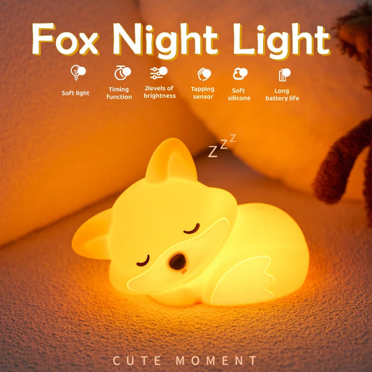 Cute Silicone Squishy Night Lamp Fox Rabbit Dimmable Nursery Nightlight Rechargeable Timing Bedside Table Lamp With Touch Sensor