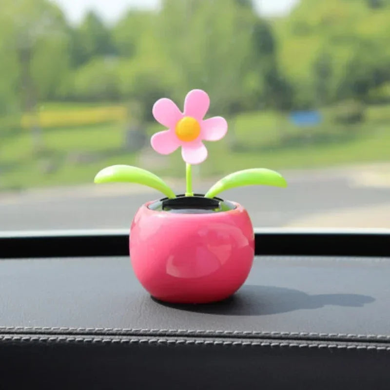 Unique Apple-Shaped Solar Flower Car Decoration Vibrant Swinging Sunflower Dancer Auto Office Home Decoration Accessories