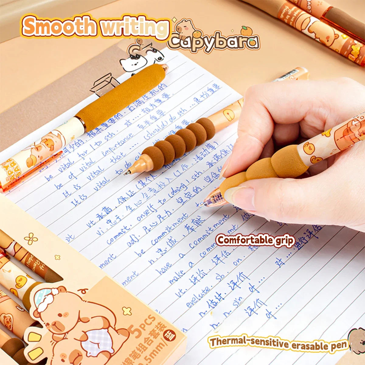 Cute Capybara Animal Gel Pens Erasable & Refillable Ink Pens Smudge-Free Writing for School Office Supplies Stationery Gifts