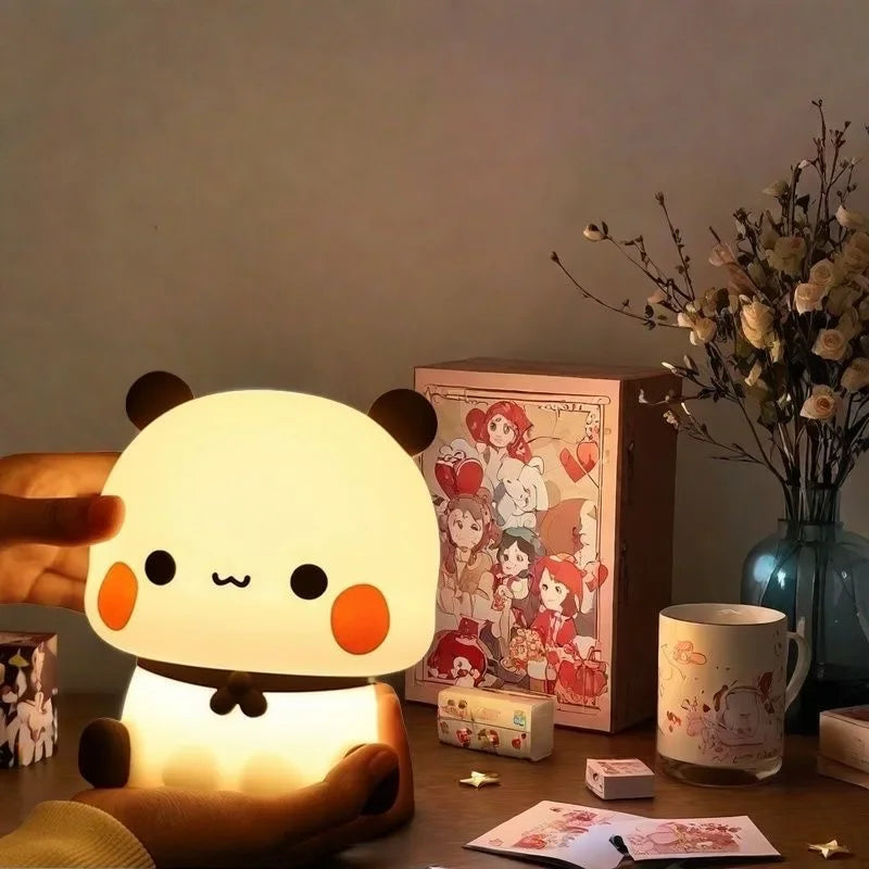 Panda Pat Led Luce notturna Bubu e Dudu Simpatico animale Cartone animato Lampada per bambini Comodino Camera da letto Soggiorno Decorativo Orso Kawaii Gi